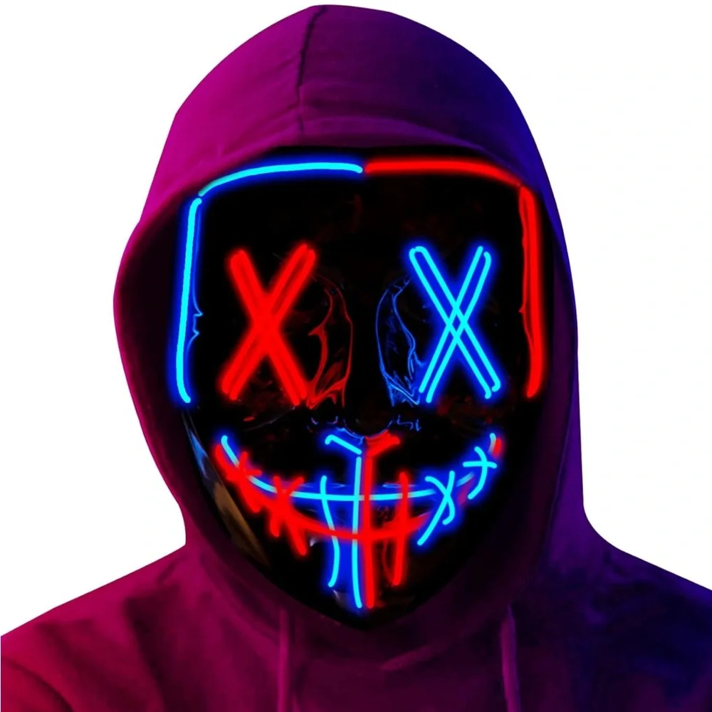 LED Neon Halloween Face Mask - Red & Blue